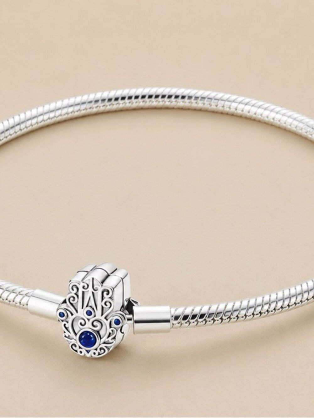 Sterling Silver Hamsa Charm Necklace with Blue Accents